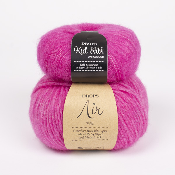 Swatch of DROPS Air 39, magenta 
											+ DROPS Kid-Silk 13, kirsuber