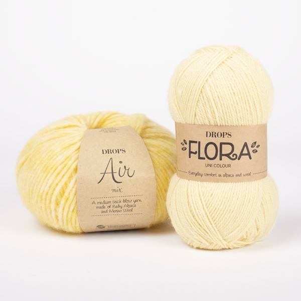 Yarn combinations skeins of DROPS Air 40, lemonade 
											+ DROPS Flora 26, lemonade