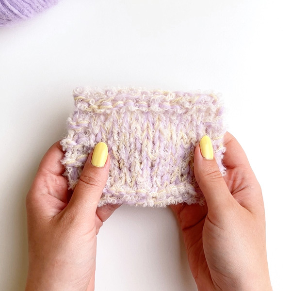 Yarn combination video thumbnail of DROPS Air 41, sweet orchid + DROPS Alpaca Bouclé 0100, off white + DROPS Flora 26, lemonade