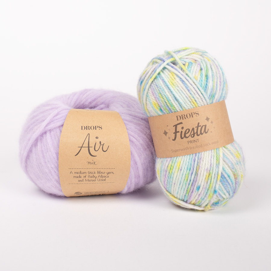 Yarn combinations skeins of DROPS Air 41, słodka orchidea 
											+ DROPS Fiesta 37, bajkowe światełka