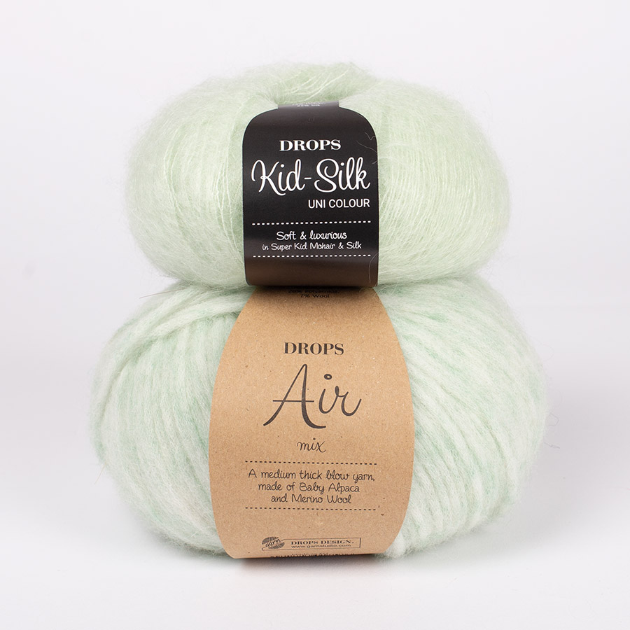 Yarn combinations skeins of DROPS Air 42, pistache ijs																	+ DROPS Kid-Silk 47, pistache ijs