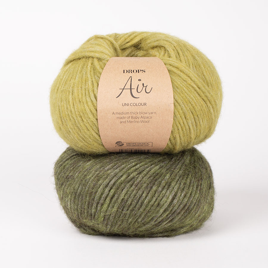Yarn combinations skeins of DROPS Air 46, olive foncé 
											+ DROPS Air 60, vert olive vif