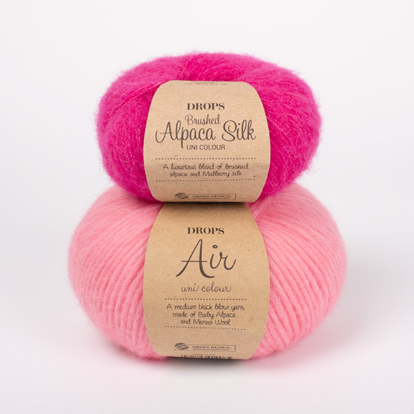 Swatch of DROPS Air 53, jarðaberjaís 
											+ DROPS Brushed Alpaca Silk 18, kirsuber