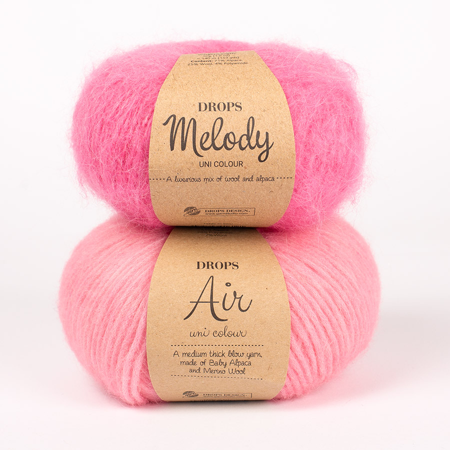 Yarn combinations skeins of DROPS Air 53, strawberry ice cream															+ DROPS Melody 17, hot pink