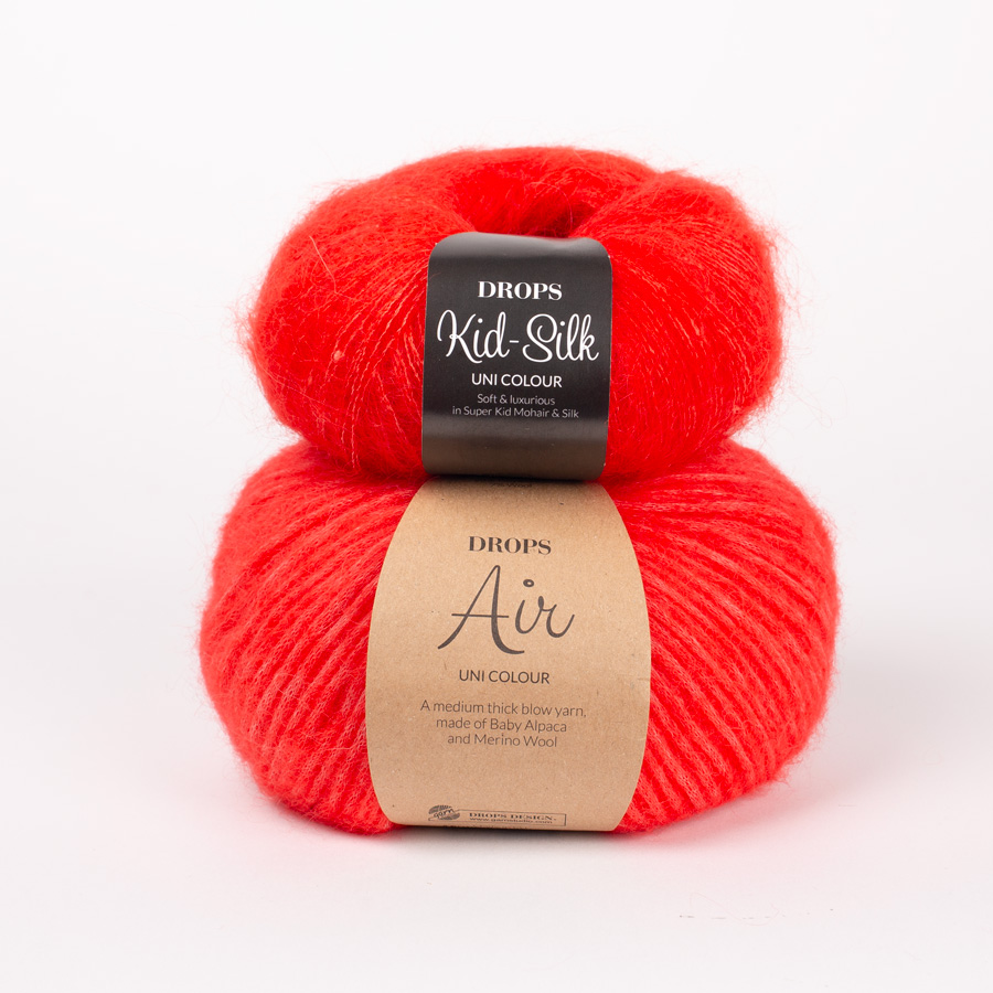 Swatch of DROPS Air 61, zářivá červená 
											+ DROPS Kid-Silk 61, zářivá červená