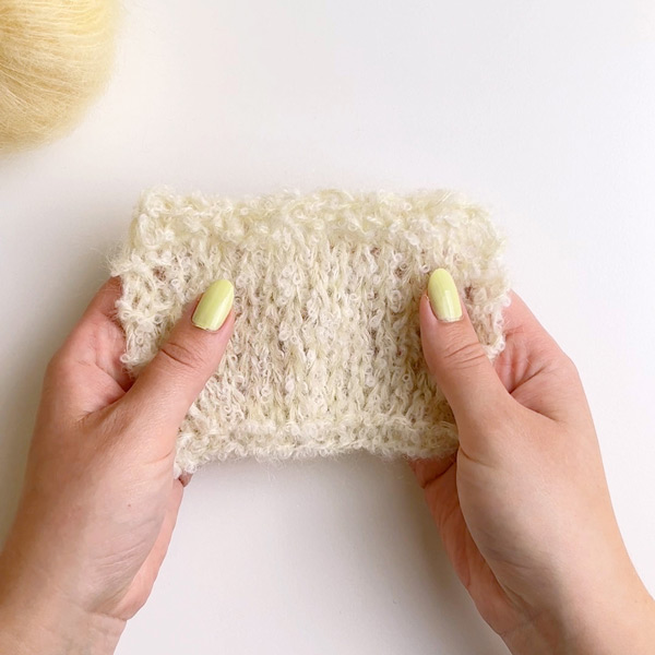 Yarn combination video thumbnail of DROPS Alpaca Bouclé 0100, off white + DROPS Kid-Silk 47, pistachio ice cream + DROPS Kid-Silk 52, lemonade