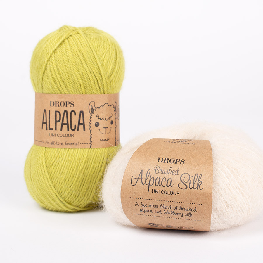 Swatch of DROPS Alpaca 2916, skær lime 
											+ DROPS Brushed Alpaca Silk 01, natur