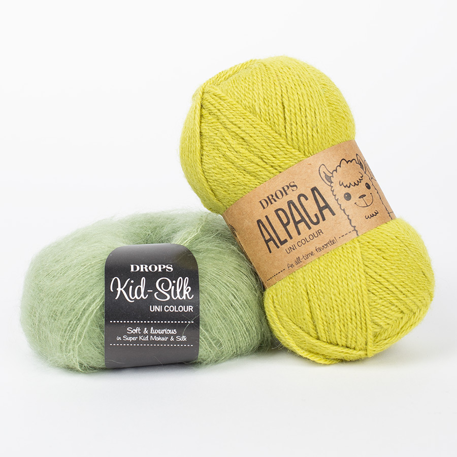DROPS Alpaca 2916, skær lime + DROPS Kid-Silk 18, eplagrænn