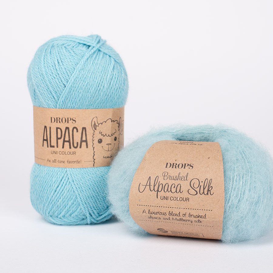 Swatch of DROPS Alpaca 2917, turkos 
											+ DROPS Brushed Alpaca Silk 15, ljós sægrænn