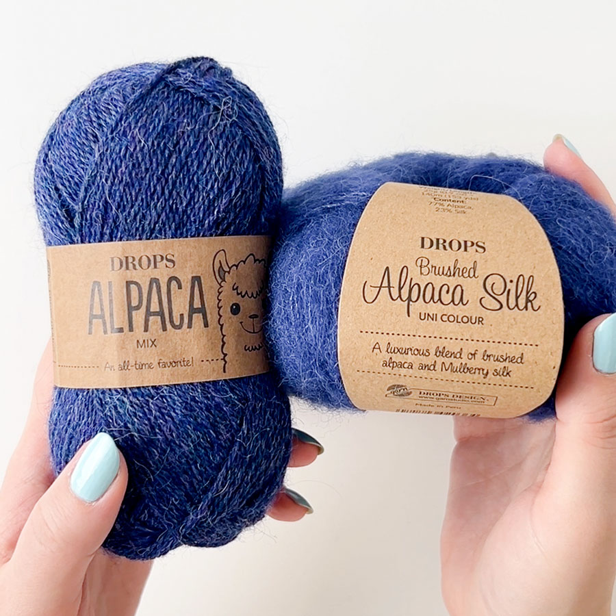 DROPS Alpaca 6360, tunglskinsblár + DROPS Brushed Alpaca Silk 39, sjávarblár