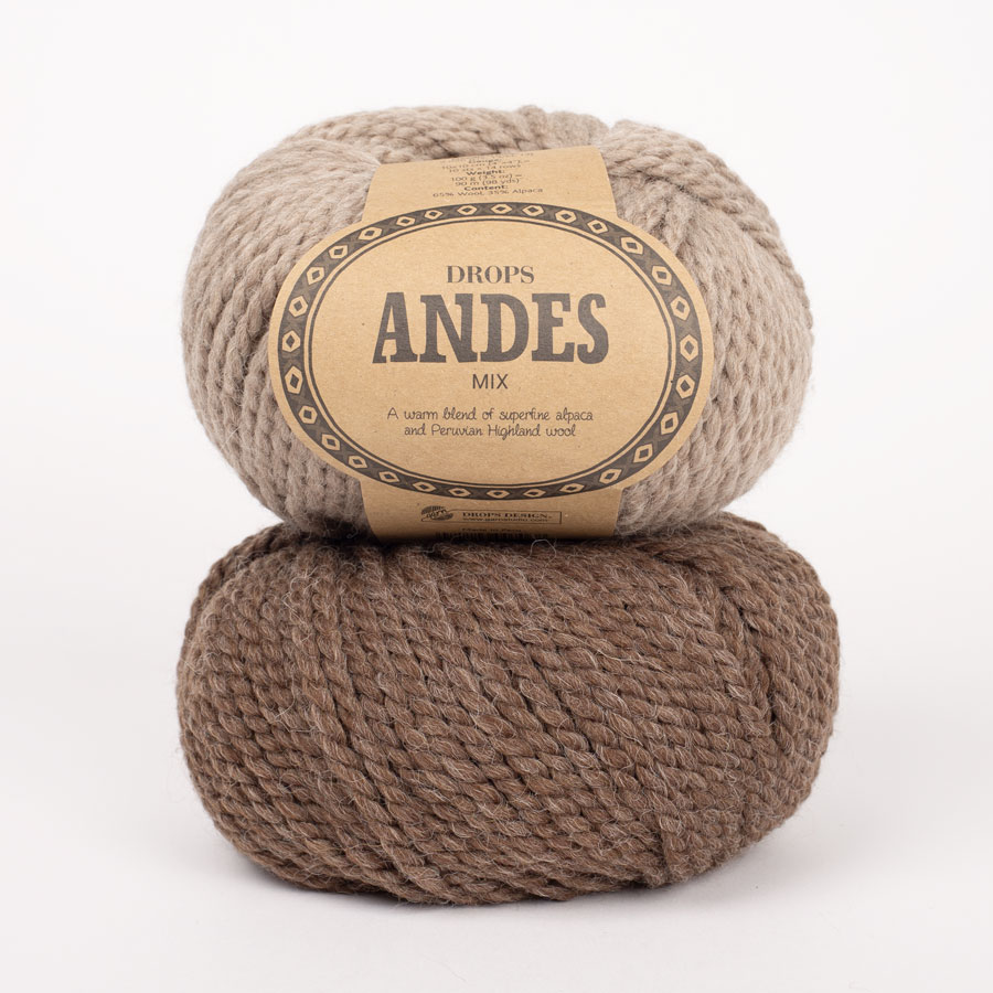 Yarn combinations skeins of DROPS Andes 9026, mellombrun 
											+ DROPS Andes 0619, beige
