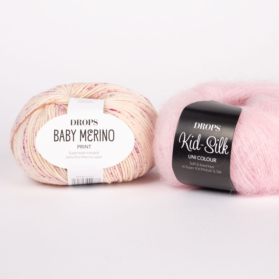 DROPS Baby Merino 104, unihiekka + DROPS Kid-Silk 72, pastelliroosa