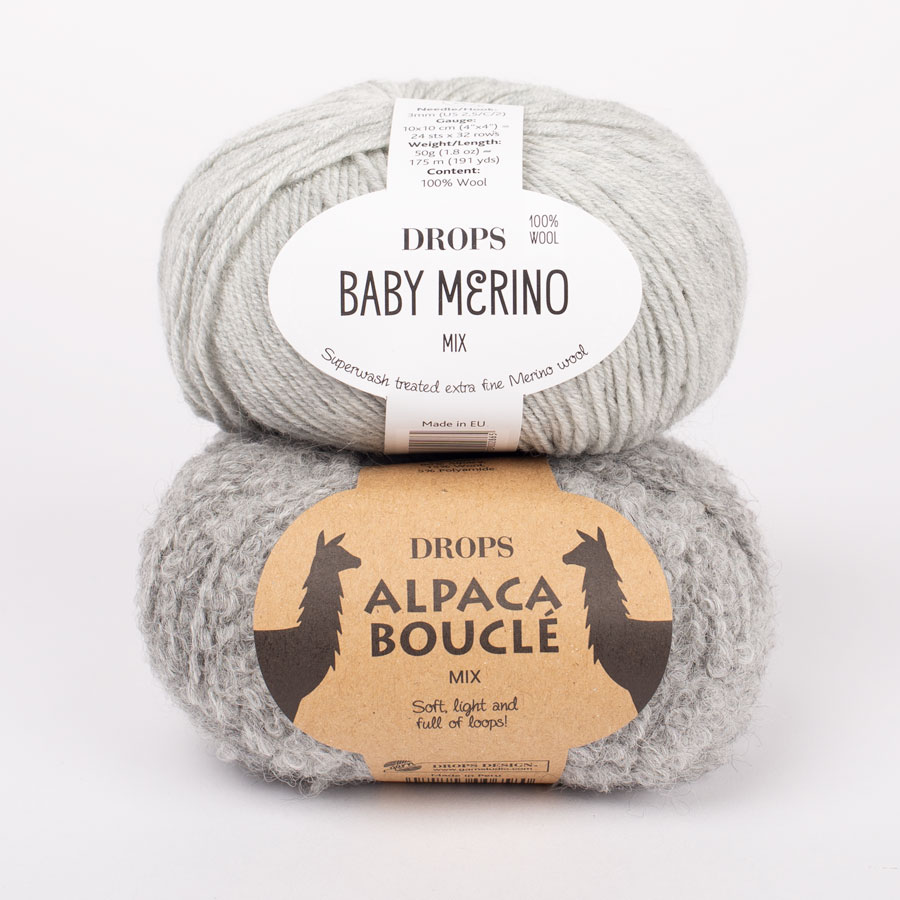 Yarn combinations skeins of DROPS Baby Merino 22, lys grå 
											+ DROPS Alpaca Bouclé 5110, lys grå