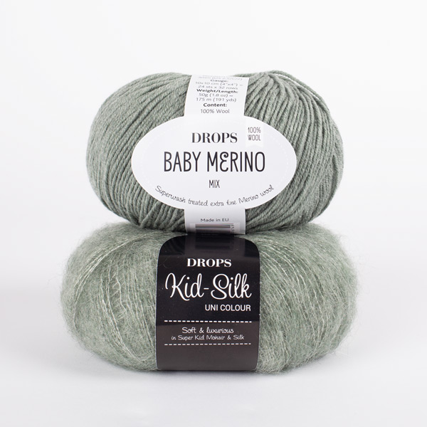 Yarn combinations skeins of DROPS Baby Merino 50, verde salva 
											+ DROPS Kid-Silk 34, verde salva