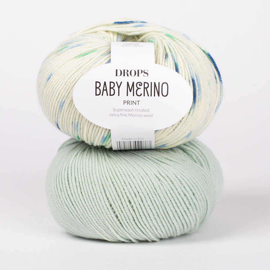 DROPS Baby Merino 58, pistacieis + DROPS Baby Merino 102, sømandsvise