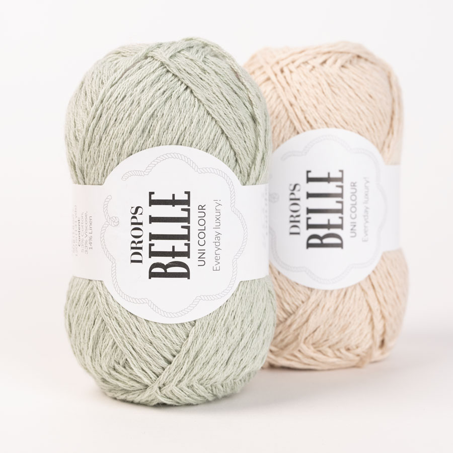 Yarn combinations skeins of DROPS Belle 03, beige clair 
											+ DROPS Belle 32, menthe poivrée