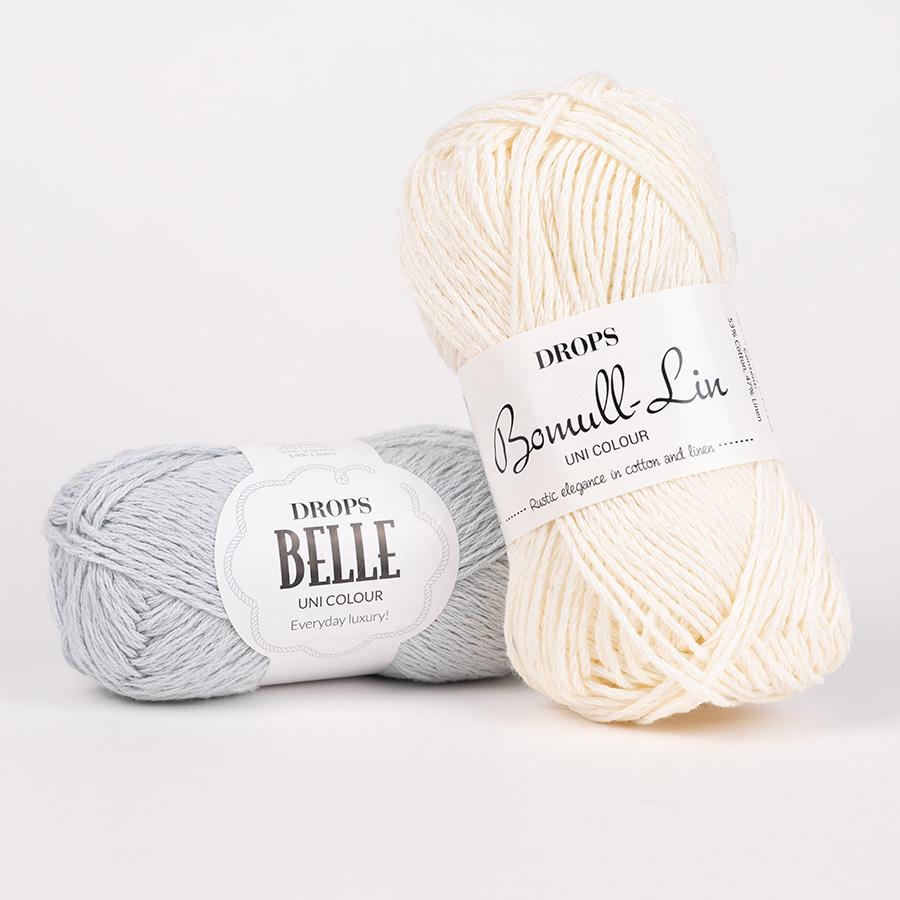 DROPS Belle 33, ice crystal + DROPS Bomull-Lin 02, off white