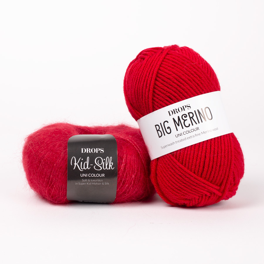Yarn combinations skeins of DROPS Big Merino 27, karmiinpunane 
											+ DROPS Kid-Silk 14, punane
