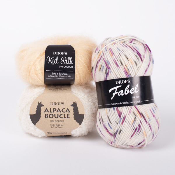 Yarn combination skeins of boucle0100-fabel924-kidsilk29