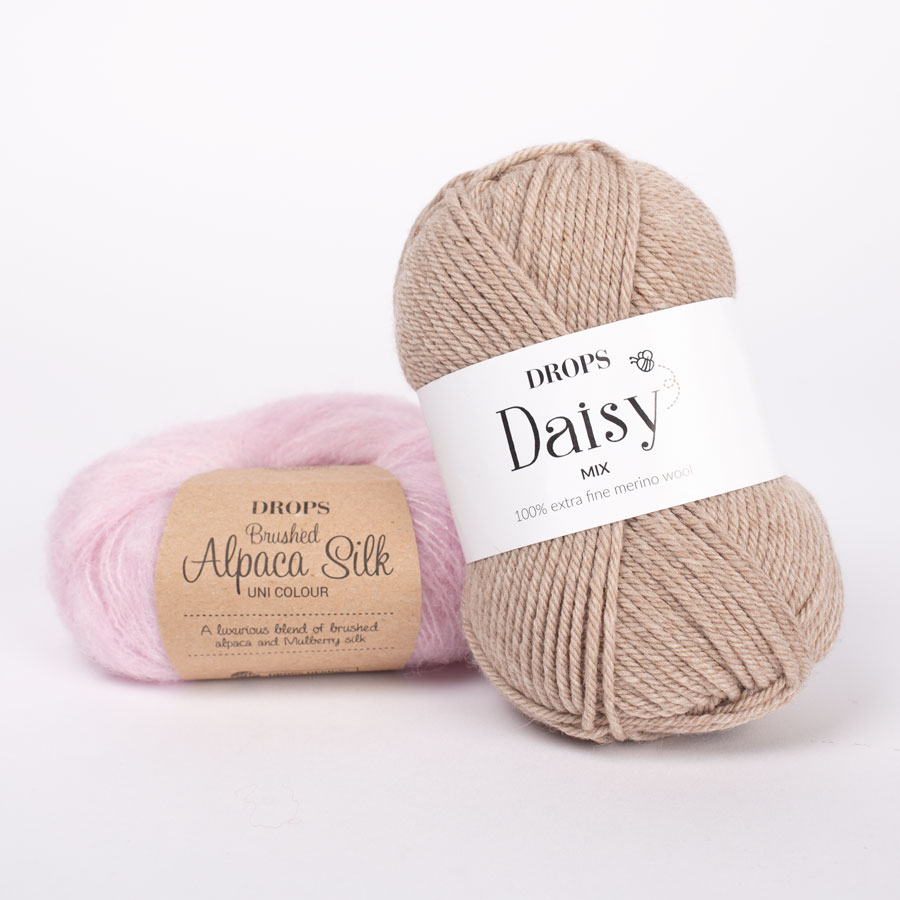 DROPS Brushed Alpaca Silk 12, puderrosa + DROPS Daisy 11, hell nougat