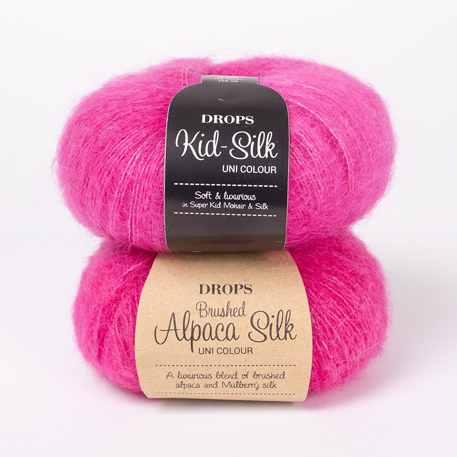 Yarn combinations skeins of DROPS Brushed Alpaca Silk 18, cerise 
											+ DROPS Kid-Silk 13, pink