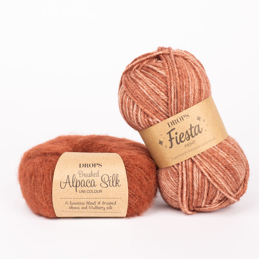 Yarn combinations skeins of DROPS Brushed Alpaca Silk 24, rust 
											+ DROPS Fiesta 35, copper