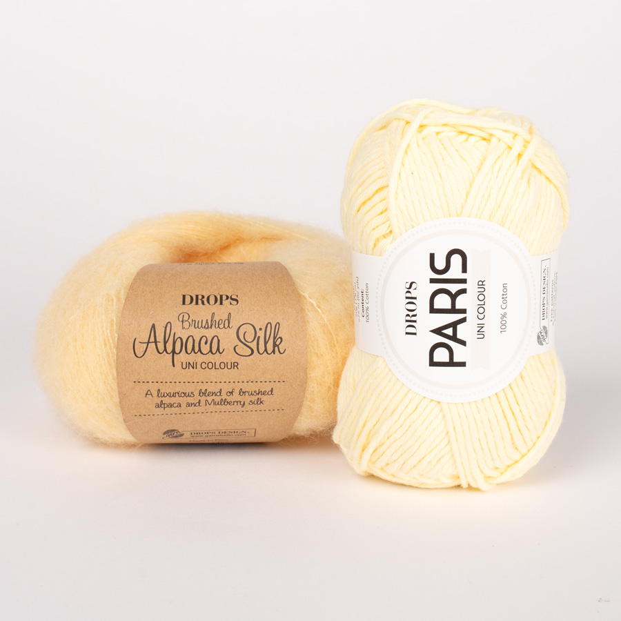 DROPS Brushed Alpaca Silk 30, gul + DROPS Paris 19, ljus gul