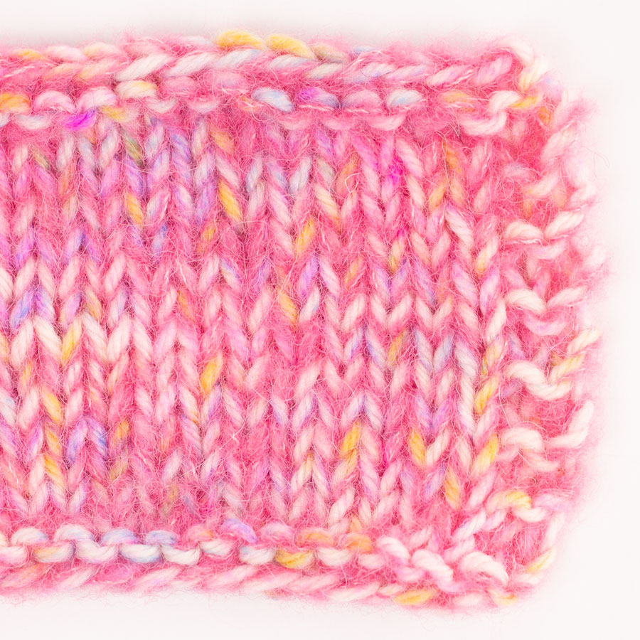 Swatch of DROPS Brushed Alpaca Silk 31, hot pink 
											+ DROPS Fiesta 14, rainbow sprinkles