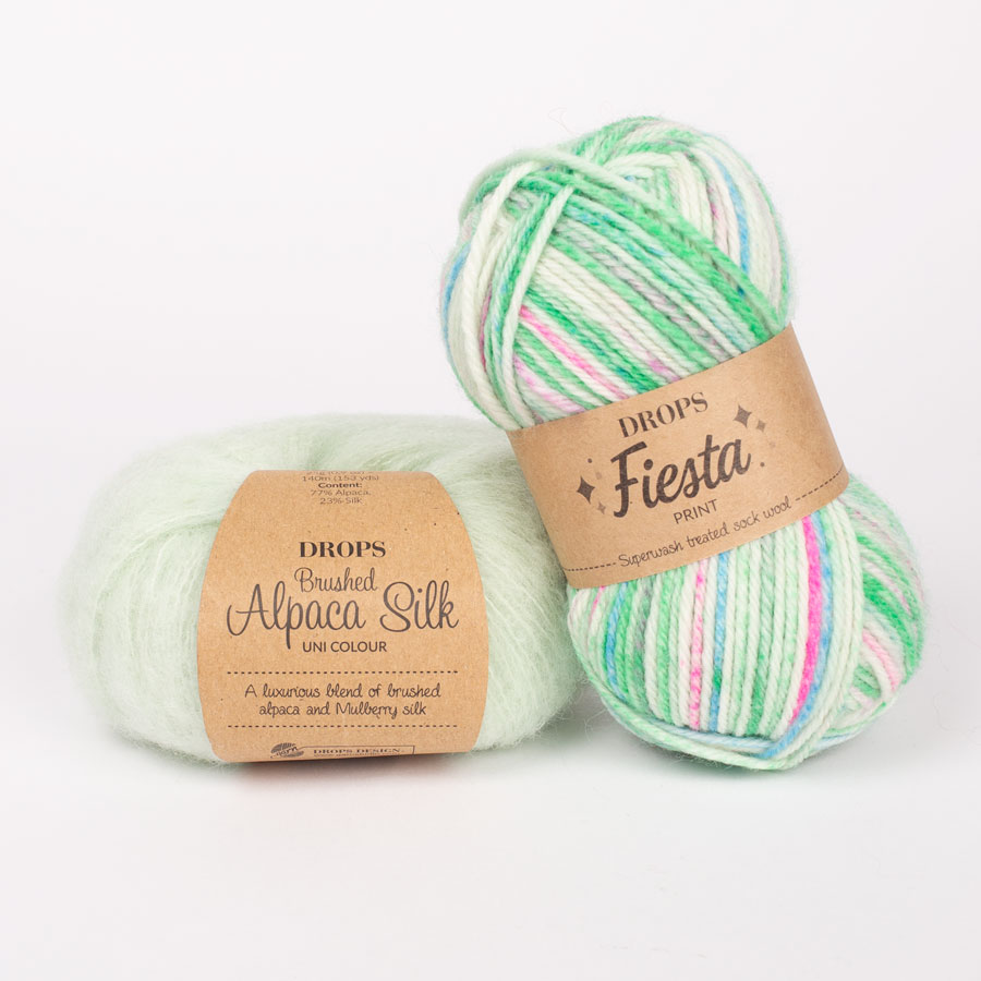 DROPS Brushed Alpaca Silk 33, pistazieneis + DROPS Fiesta 18, wassermelone