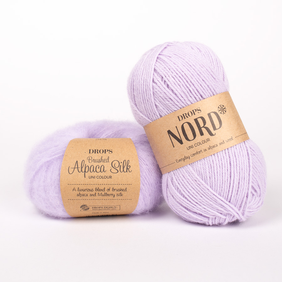 Yarn combinations skeins of DROPS Brushed Alpaca Silk 34, sweet orchid 
											+ DROPS Nord 25, sweet orchid