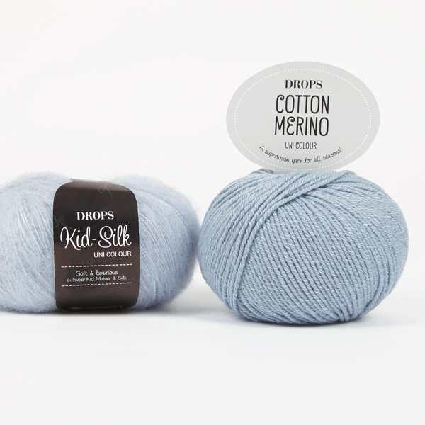 Swatch of DROPS Cotton Merino 09, ísblár 
											+ DROPS Kid-Silk 07, ljós himinblár