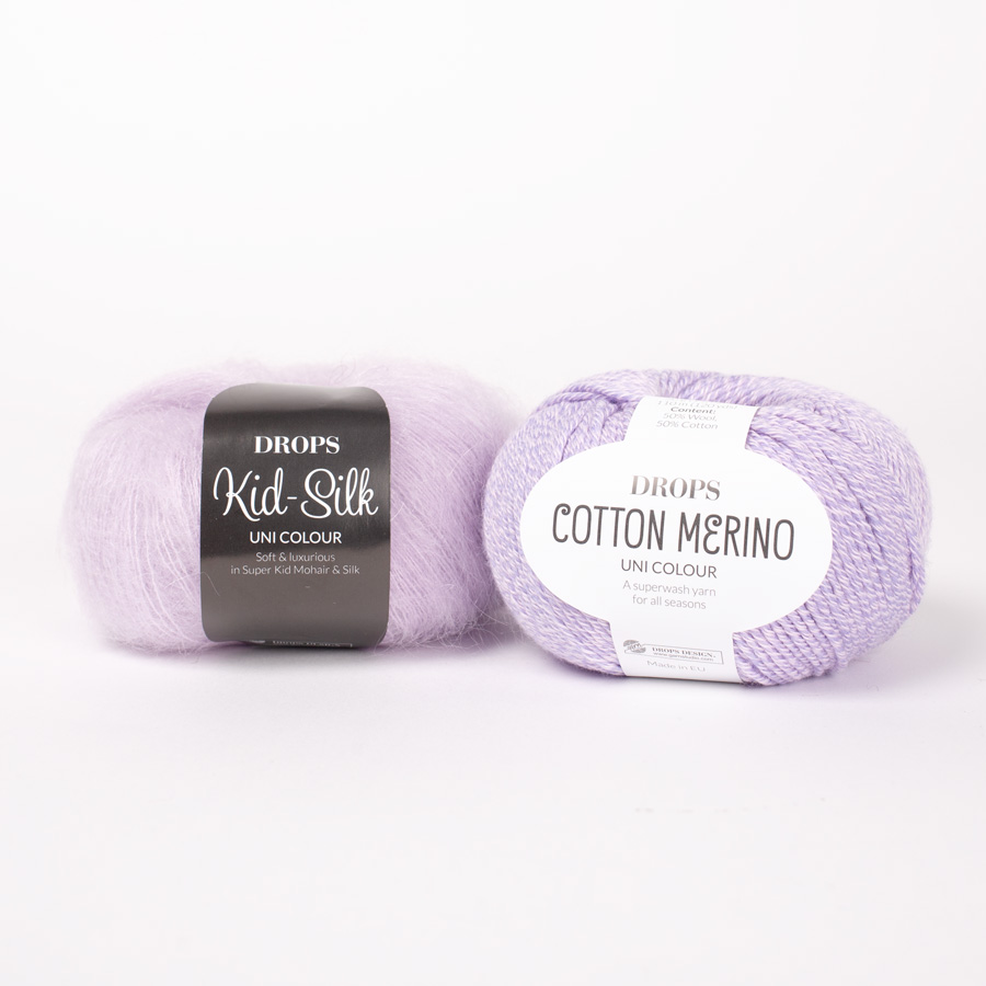 DROPS Cotton Merino 31, słodka orchidea + DROPS Kid-Silk 09, jasna lawenda