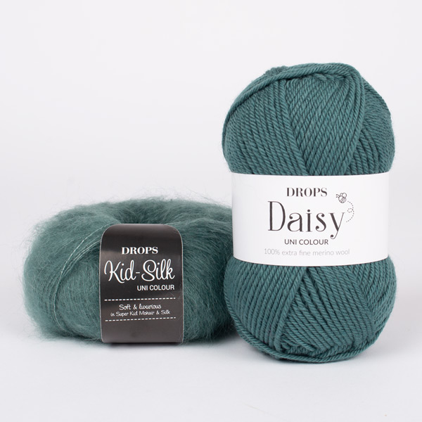 Yarn combinations skeins of DROPS Daisy 18, bruma florestal 
											+ DROPS Kid-Silk 37, mar do norte