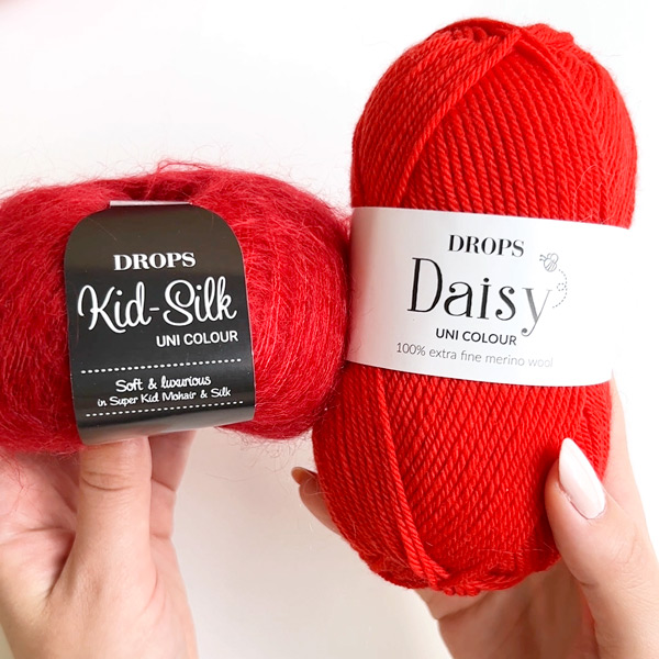 Swatch of DROPS Daisy 20, rauður 
											+ DROPS Kid-Silk 14, rauður