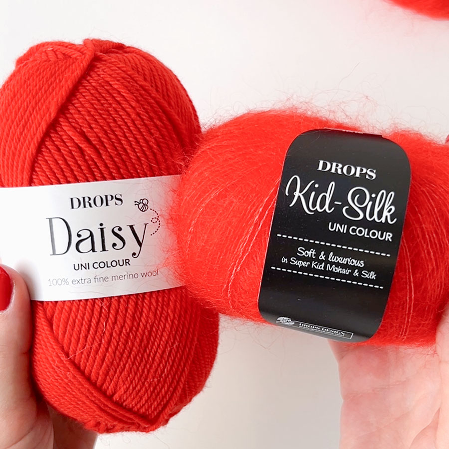 DROPS Daisy 20, rauður + DROPS Kid-Silk 61, skær rauður