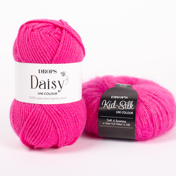 Swatch of DROPS Daisy 22, magenta 
											+ DROPS Kid-Silk 13, kirsuber