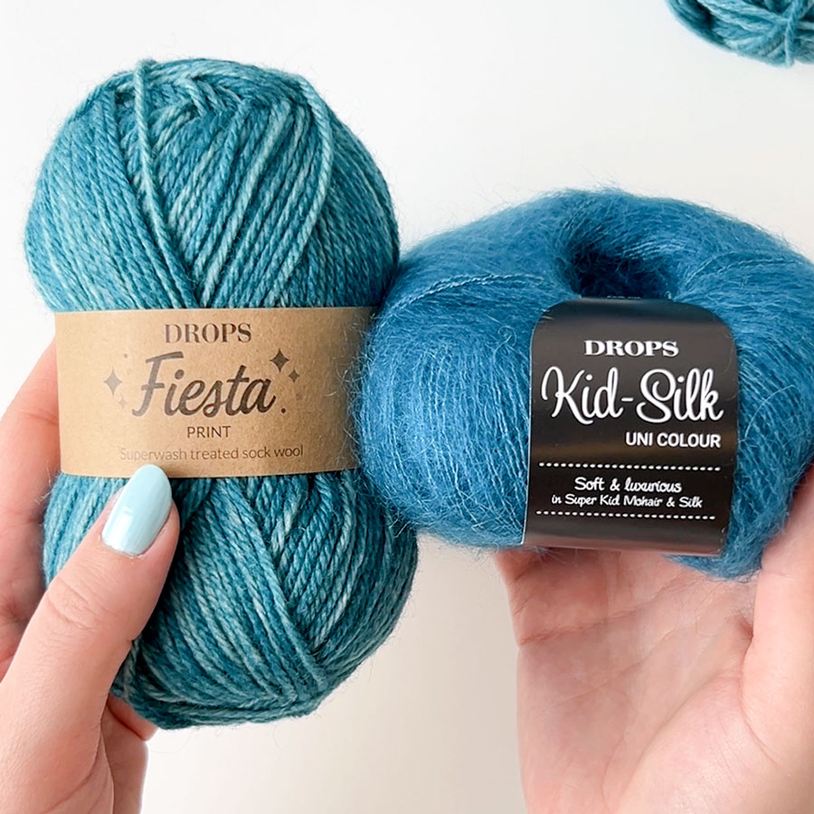 DROPS Fiesta 34, smargarður + DROPS Kid-Silk 24, bensínblár