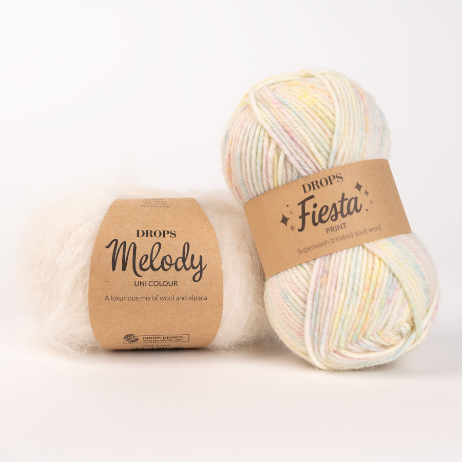 DROPS Fiesta 41, lummav unenägu + DROPS Melody 01, naturaalvalge