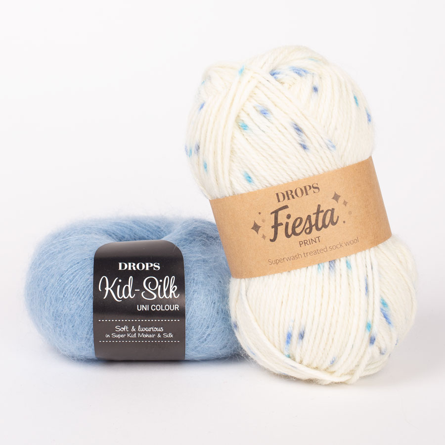 Yarn combinations skeins of DROPS Fiesta 42, cristales de hielo 
											+ DROPS Kid-Silk 08, azul denim claro