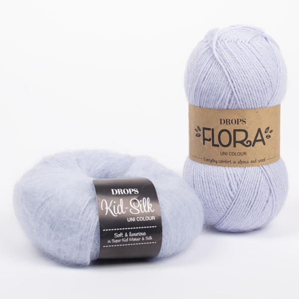 Swatch of DROPS Flora 14, ísblár 
											+ DROPS Kid-Silk 07, ljós himinblár