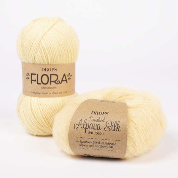 Swatch of DROPS Brushed Alpaca Silk 30, gulur 
											+ DROPS Flora 26, límonaði