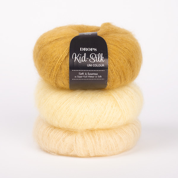 Yarn combinations skeins of DROPS Kid-Silk 29, vainilla															+ DROPS Kid-Silk 30, curry+ DROPS Kid-Silk 52, limonada