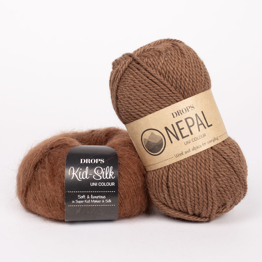 Yarn combinations skeins of DROPS Kid-Silk 35, cioccolato 
											+ DROPS Nepal 8917, noce