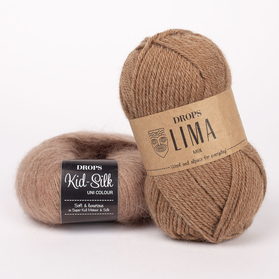 Yarn combinations skeins of DROPS Kid-Silk 42, almond 
											+ DROPS Lima 9024, almond