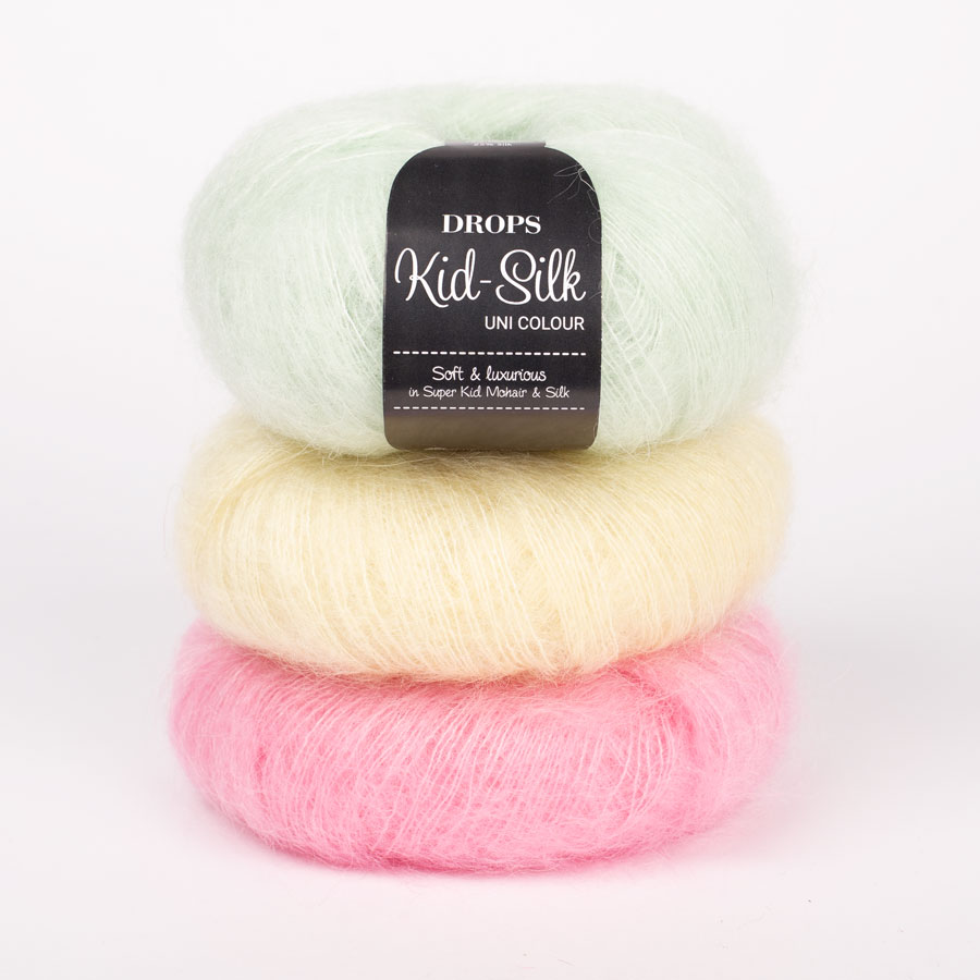 DROPS Kid-Silk 47, pistazieneis + DROPS Kid-Silk 52, limonade + DROPS Kid-Silk 62, erdbeereis</div>