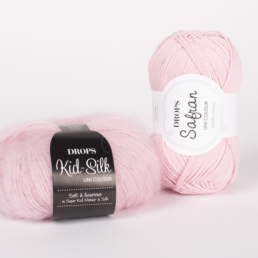 DROPS Kid-Silk 63, powder pink + DROPS Safran 77, light rose
