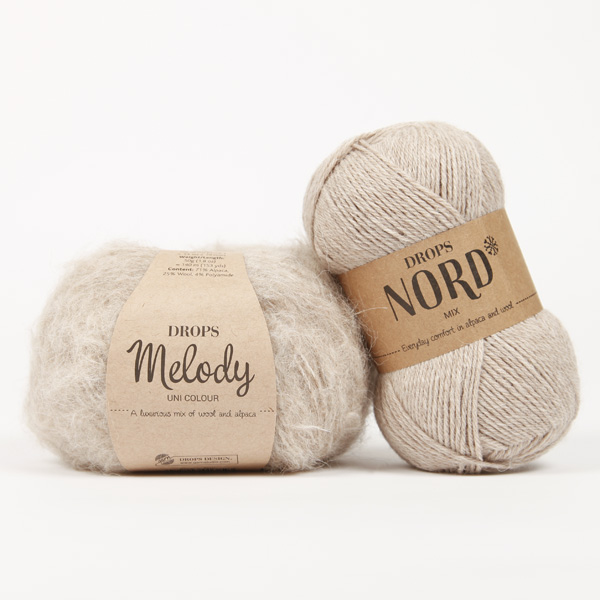 Yarn combinations skeins of DROPS Melody 15, beige 
											+ DROPS Nord 07, light beige