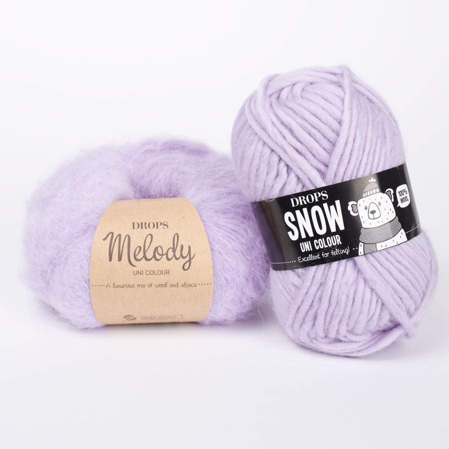 DROPS Melody 22, sæt orkidé + DROPS Snow 114, lavender frost
