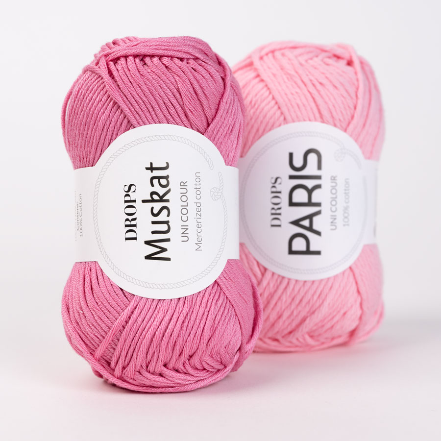 Yarn combinations skeins of DROPS Muskat 29, pink panther 
											+ DROPS Paris 20, blush