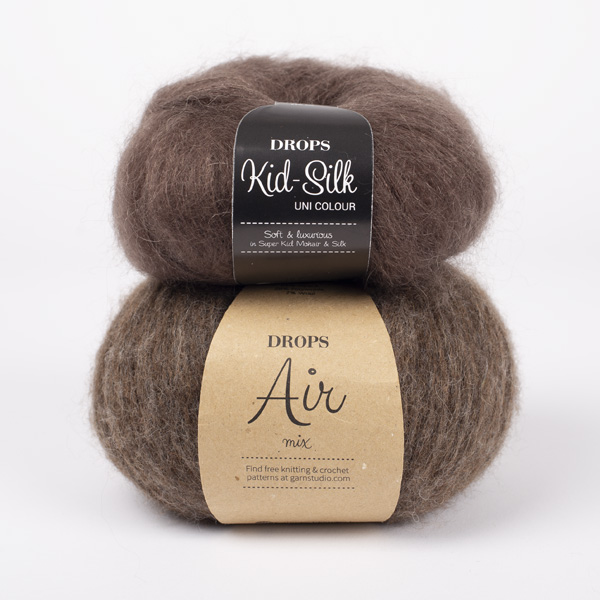 Yarn combinations skeins of DROPS Air 05, pruun																	+ DROPS Kid-Silk 15, tumepruun